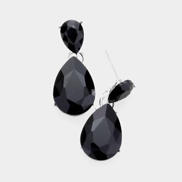 5/$25 Black Crystal Double Teardrop Earrings - Picture 3 of 7